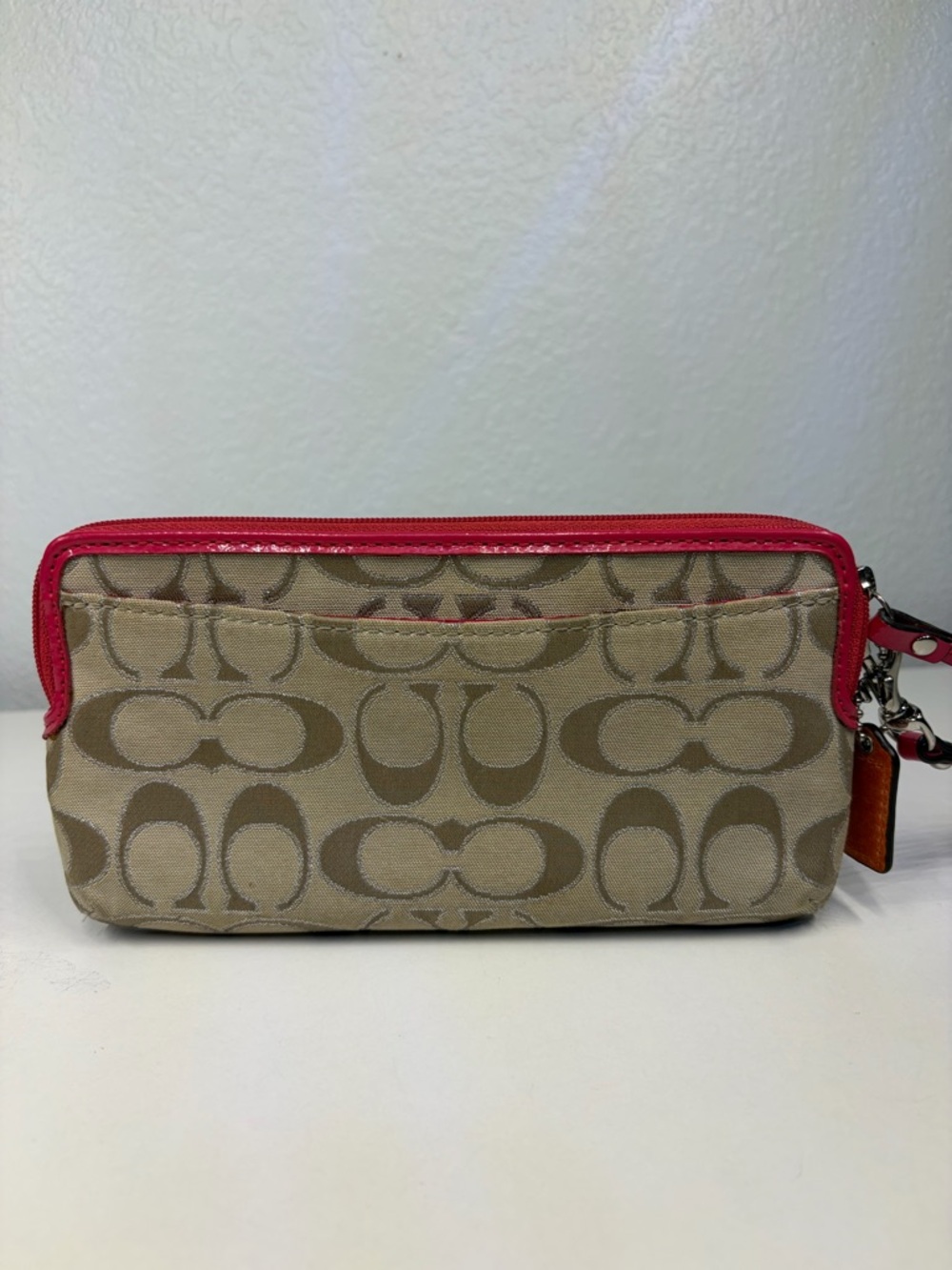 Coach Signature C’s Canvas Wristlet with Pink Trim - Picture 6 of 13